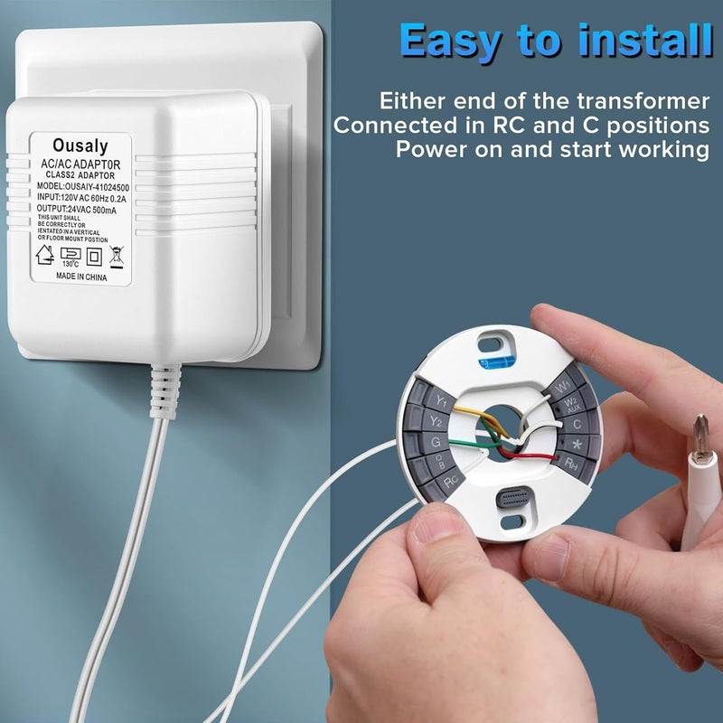 Ousaly Doorbell Power Adapter, 24V Transformer Compatible with Ring Doorbell,Video Doorbell,Nest, Ecobee, Sensi and Honeywell Thermostats, 24 Volt 500mA C-Wired AC Plug in Cord,C Wire Adapter 26.2FT - Image 4